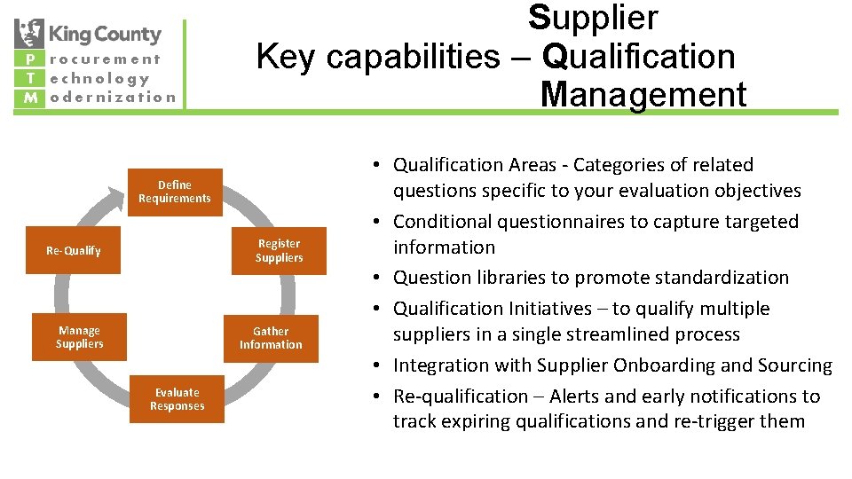 P rocurement T echnology M odernization Supplier. Key capabilities – Qualification. Management Define Requirements