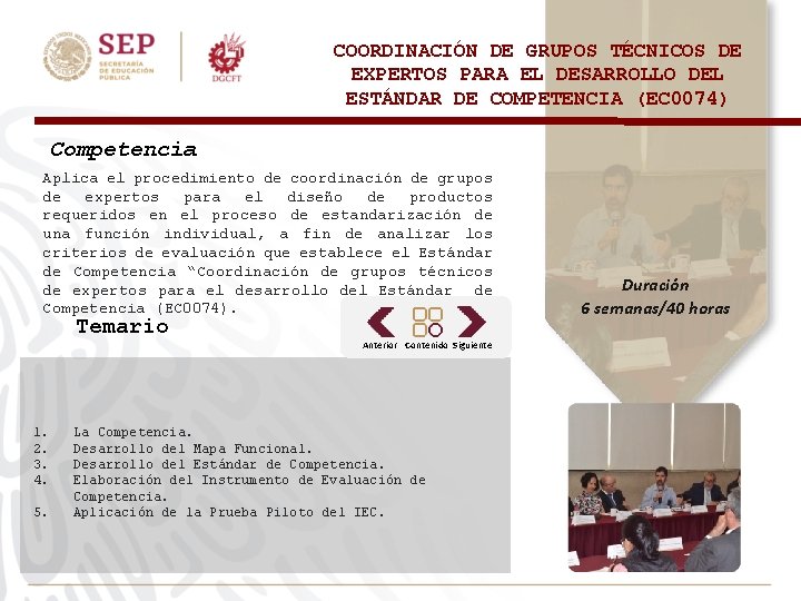 COORDINACIÓN DE GRUPOS TÉCNICOS DE EXPERTOS PARA EL DESARROLLO DEL ESTÁNDAR DE COMPETENCIA (EC