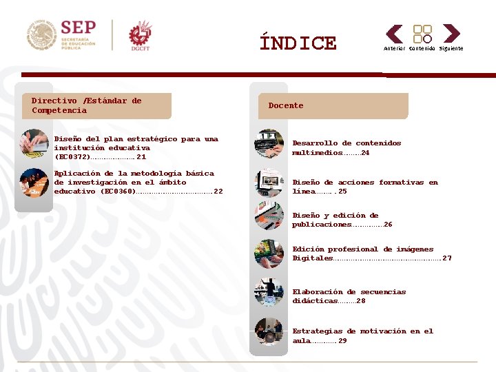 ÍNDICE Directivo /Estándar de Competencia Diseño del plan estratégico para una institución educativa (EC