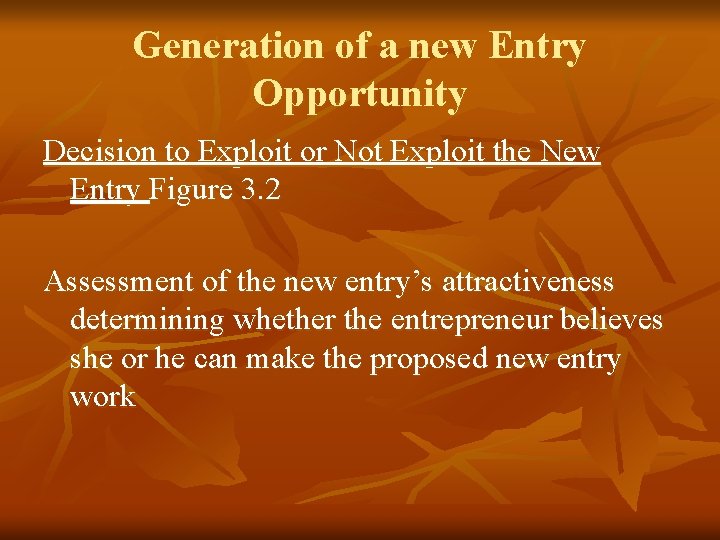 Generation of a new Entry Opportunity Decision to Exploit or Not Exploit the New