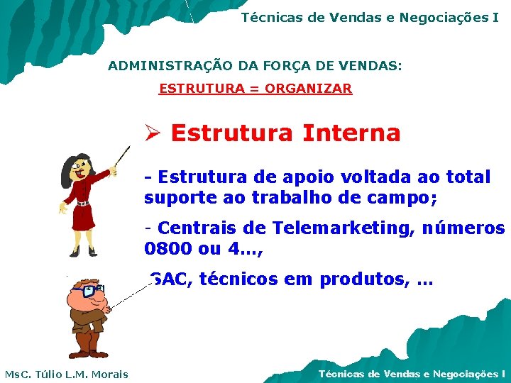 Técnicas de Vendas e Negociações I ADMINISTRAÇÃO DA FORÇA DE VENDAS: ESTRUTURA = ORGANIZAR