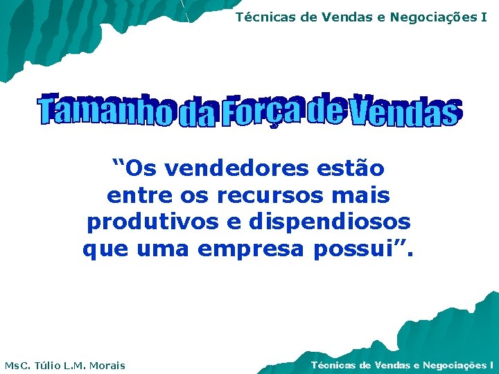 Técnicas de Vendas e Negociações I “Os vendedores estão entre os recursos mais produtivos