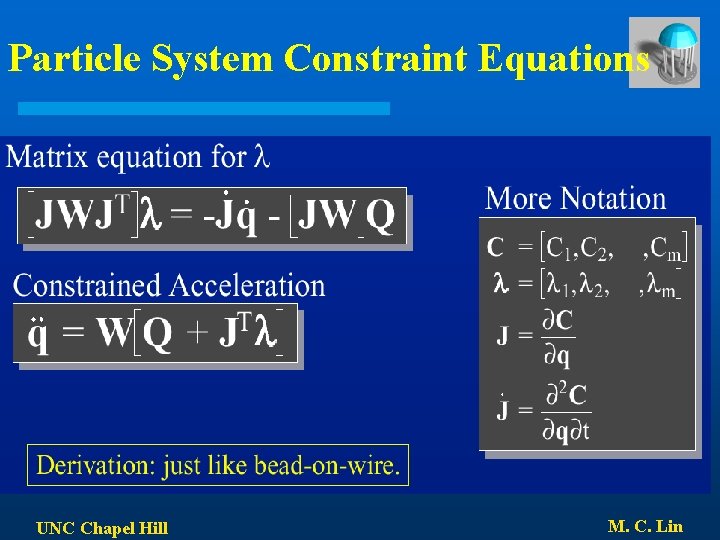 Particle System Constraint Equations UNC Chapel Hill M. C. Lin 