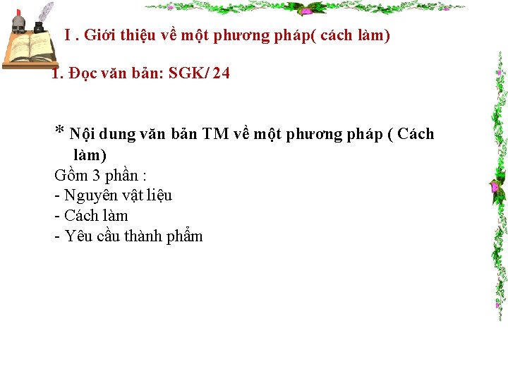 I. Giới thiệu về một phương pháp( cách làm) 1. Đọc văn bản: SGK/