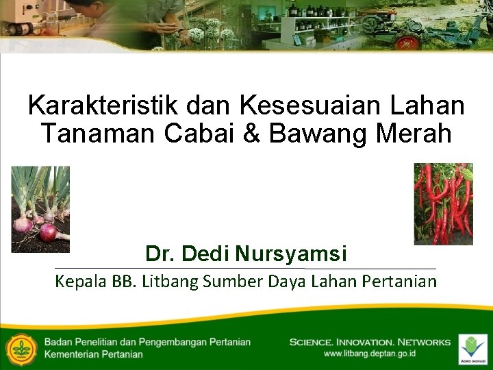Karakteristik dan Kesesuaian Lahan Tanaman Cabai & Bawang Merah Dr. Dedi Nursyamsi Kepala BB.