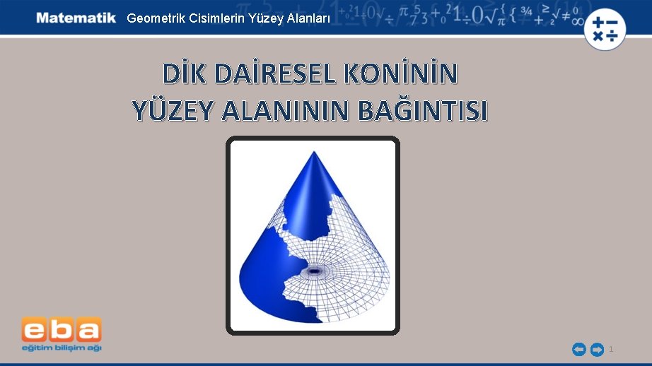 Geometrik Cisimlerin Yüzey Alanları DİK DAİRESEL KONİNİN YÜZEY ALANININ BAĞINTISI 1 