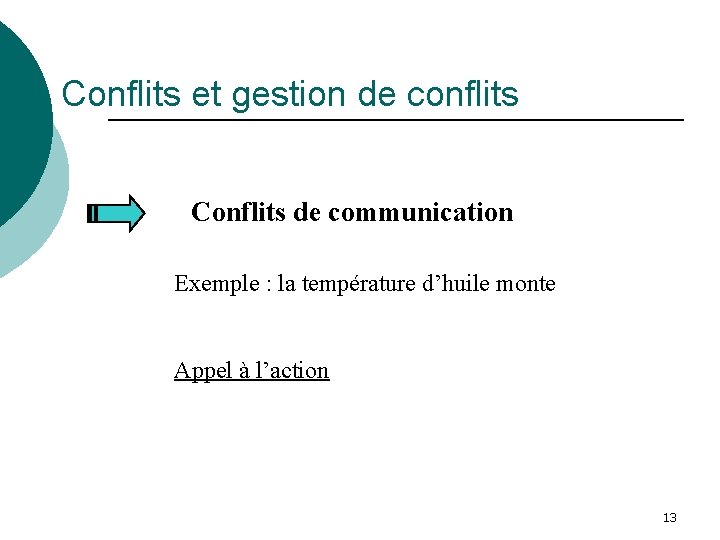 Conflits et gestion de conflits Conflits de communication Exemple : la température d’huile monte