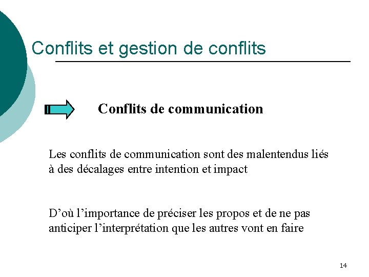 Conflits et gestion de conflits Conflits de communication Les conflits de communication sont des