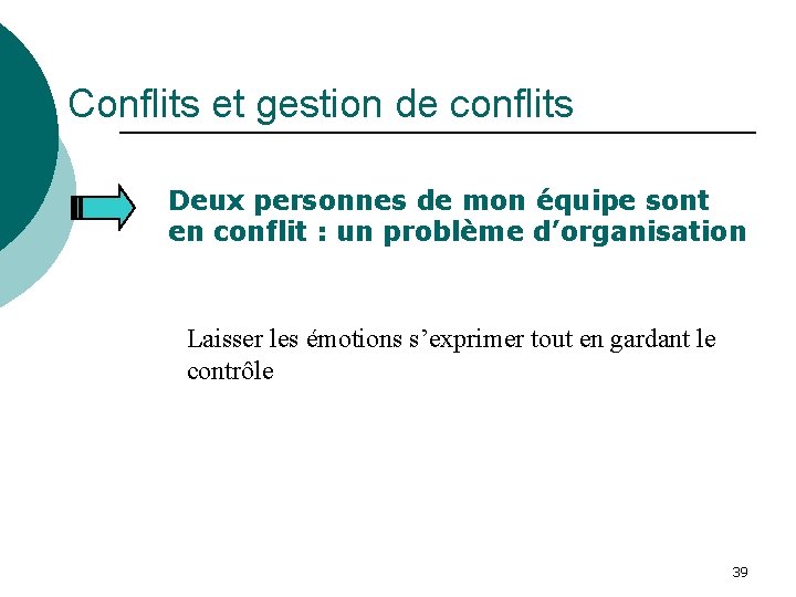 Conflits et gestion de conflits Deux personnes de mon équipe sont en conflit :