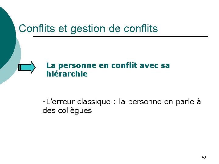 Conflits et gestion de conflits La personne en conflit avec sa hiérarchie -L’erreur classique