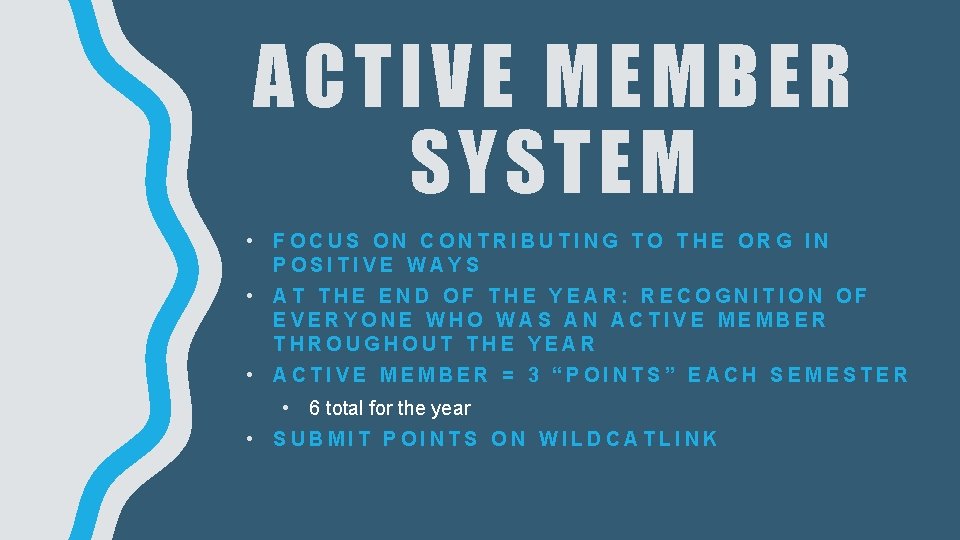 ACTIVE MEM BER SYSTEM • FOCUS ON CONTRIBUTING TO THE ORG IN POSITIVE WAYS