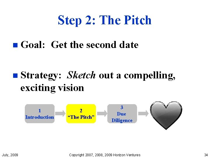 Step 2: The Pitch n Goal: Get the second date n Strategy: Sketch out