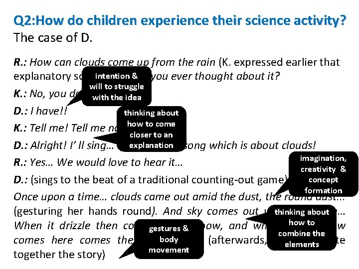 Q 2: How do children experience their science activity? The case of D. R.