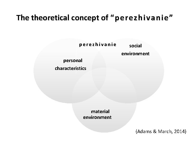 The theoretical concept of “perezhivanie” perezhivanie social environment personal characteristics material environment (Adams &