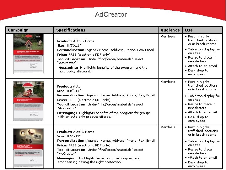 Ad. Creator Campaign Specifications Audience Use Members • Post in highly trafficked locations or