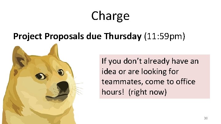 Charge Project Proposals due Thursday (11: 59 pm) If you don’t already have an