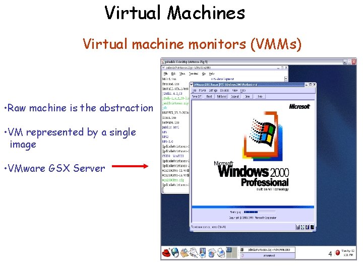 Virtual Machines Virtual machine monitors (VMMs) • Raw machine is the abstraction • VM