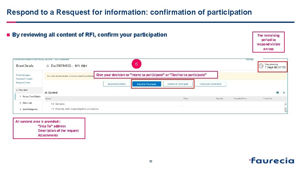 Respond to a Resquest for information: confirmation of participation n By reviewing all content