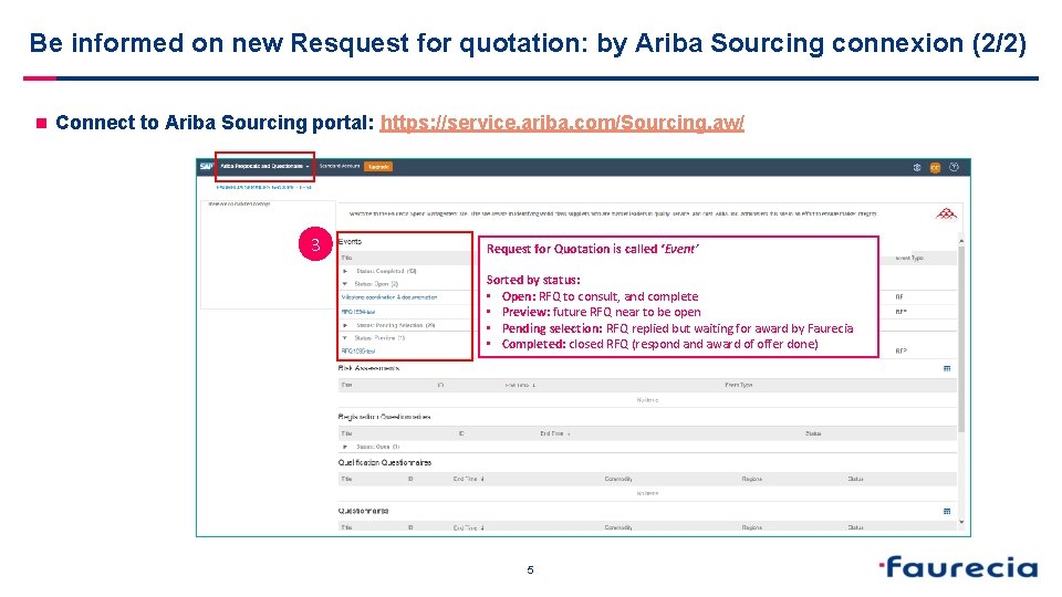 Be informed on new Resquest for quotation: by Ariba Sourcing connexion (2/2) n Connect