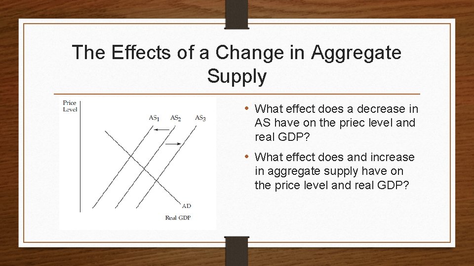 The Effects of a Change in Aggregate Supply • What effect does a decrease