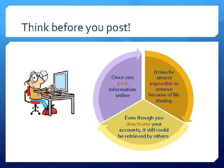 Think before you post! Once you post information online it may be almost impossible