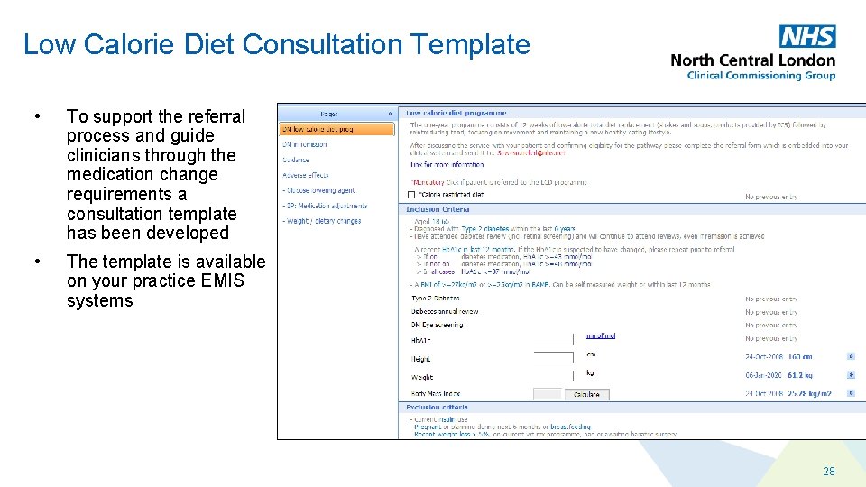 Low Calorie Diet Consultation Template • To support the referral process and guide clinicians