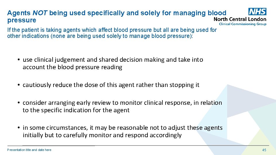 Agents NOT being used specifically and solely for managing blood pressure If the patient