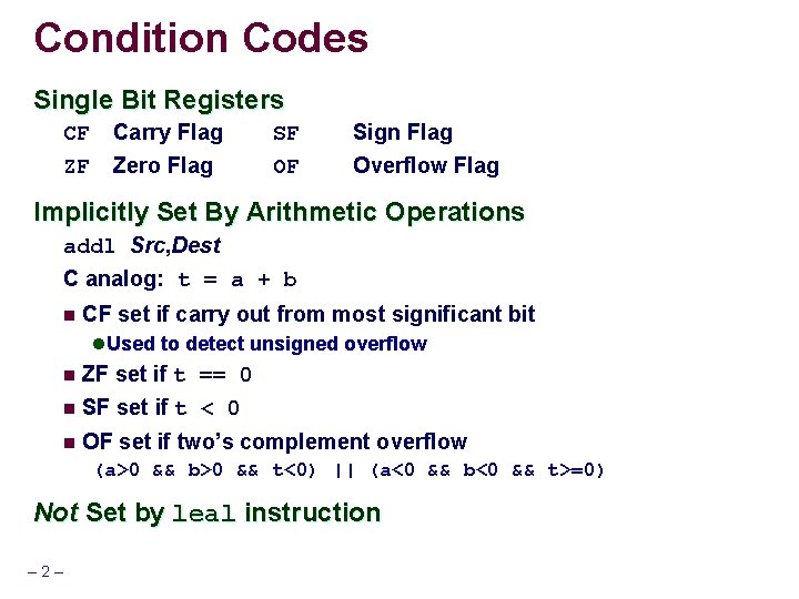 MachineLevel Programming Control Flow Topics n Condition codes