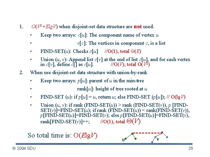 Time Complexity Analysis 1. O(V 2+Elg. V) when disjoint-set data structure are not used.