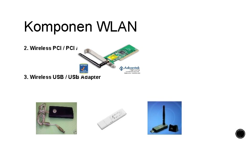 Komponen WLAN 2. Wireless PCI / PCI Adapter 3. Wireless USB / USB Adapter