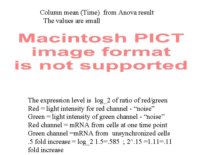 Column mean (Time) from Anova result The values are small The expression level is