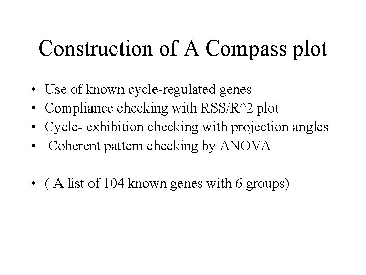 Construction of A Compass plot • • Use of known cycle-regulated genes Compliance checking