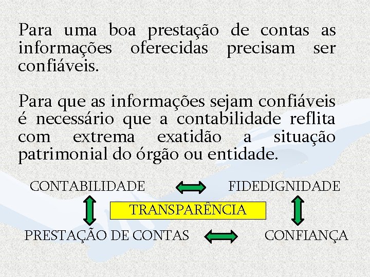 Para uma boa prestação de contas as informações oferecidas precisam ser confiáveis. Para que