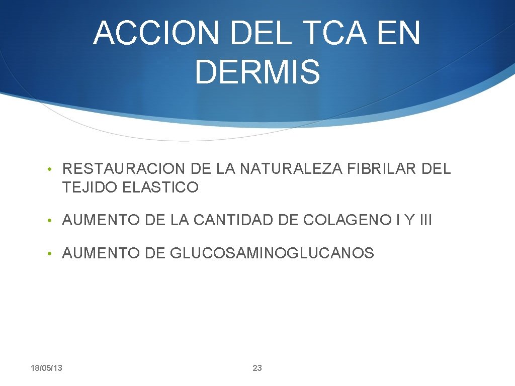 ACCION DEL TCA EN DERMIS • RESTAURACION DE LA NATURALEZA FIBRILAR DEL TEJIDO ELASTICO
