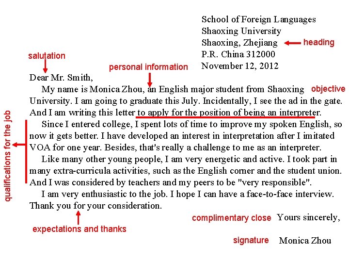 salutation qualifications for the job personal information School of Foreign Languages Shaoxing University heading