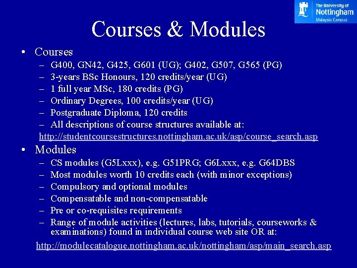 Courses & Modules • Courses – G 400, GN 42, G 425, G 601