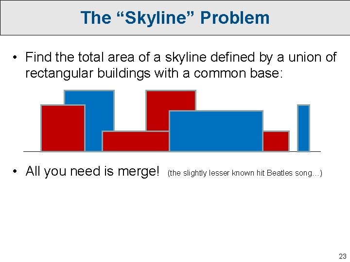 The “Skyline” Problem • Find the total area of a skyline defined by a