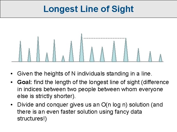 Longest Line of Sight • Given the heights of N individuals standing in a