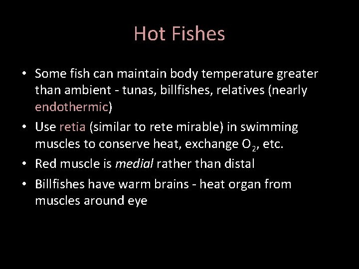 Hot Fishes • Some fish can maintain body temperature greater than ambient - tunas,