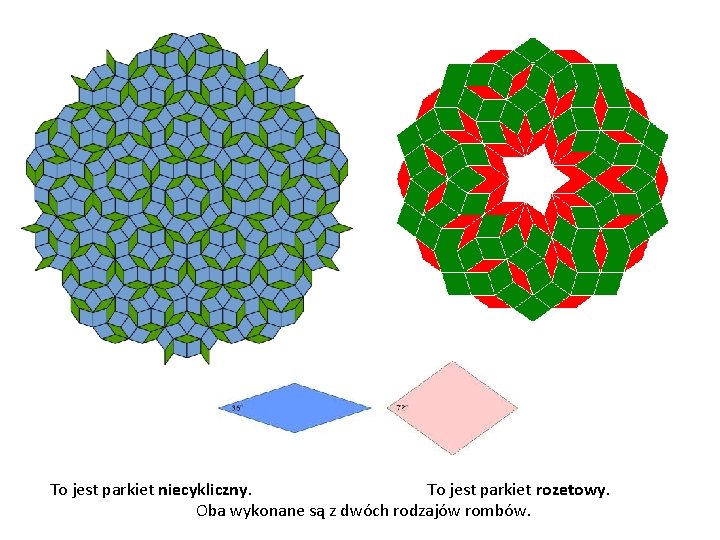 To jest parkiet niecykliczny. To jest parkiet rozetowy. Oba wykonane są z dwóch rodzajów