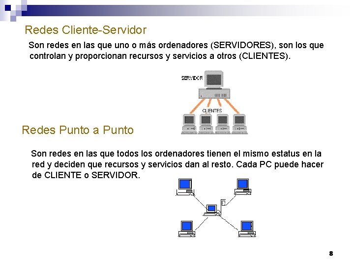 Redes Cliente-Servidor Son redes en las que uno o más ordenadores (SERVIDORES), son los