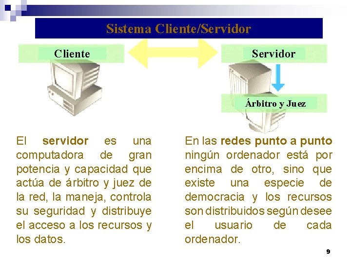 Sistema Cliente/Servidor Cliente Servidor Árbitro y Juez El servidor es una computadora de gran