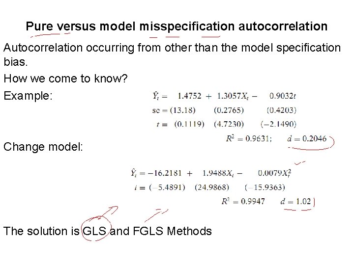 Pure versus model misspecification autocorrelation Autocorrelation occurring from other than the model specification bias.