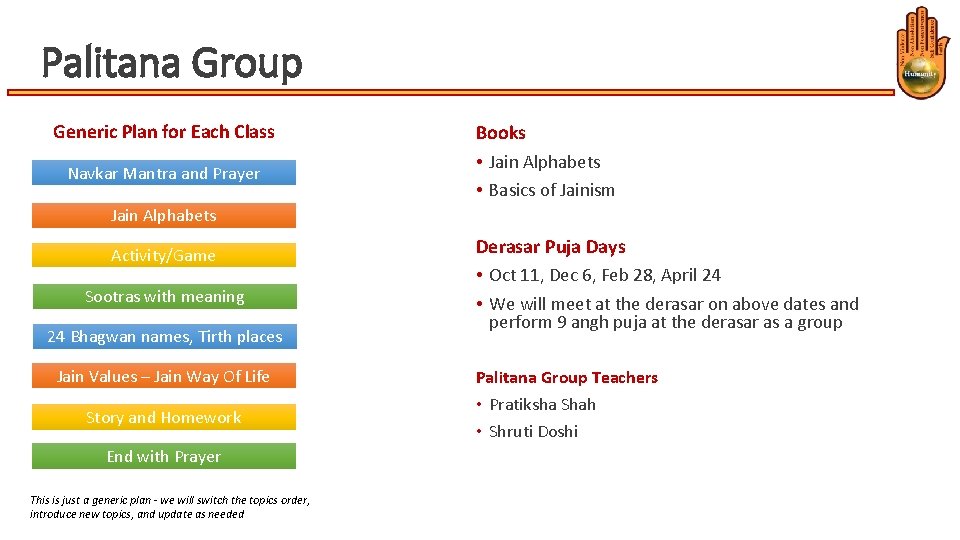 Palitana Group Generic Plan for Each Class Navkar Mantra and Prayer Books • Jain