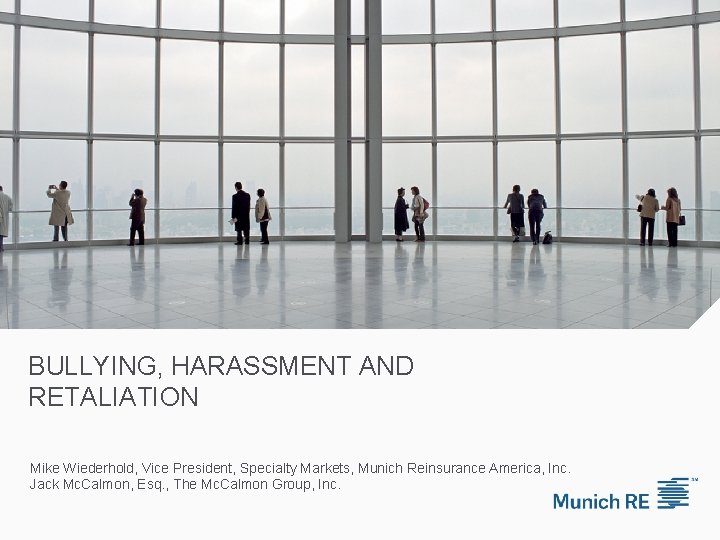 BULLYING, HARASSMENT AND RETALIATION Mike Wiederhold, Vice President, Specialty Markets, Munich Reinsurance America, Inc.