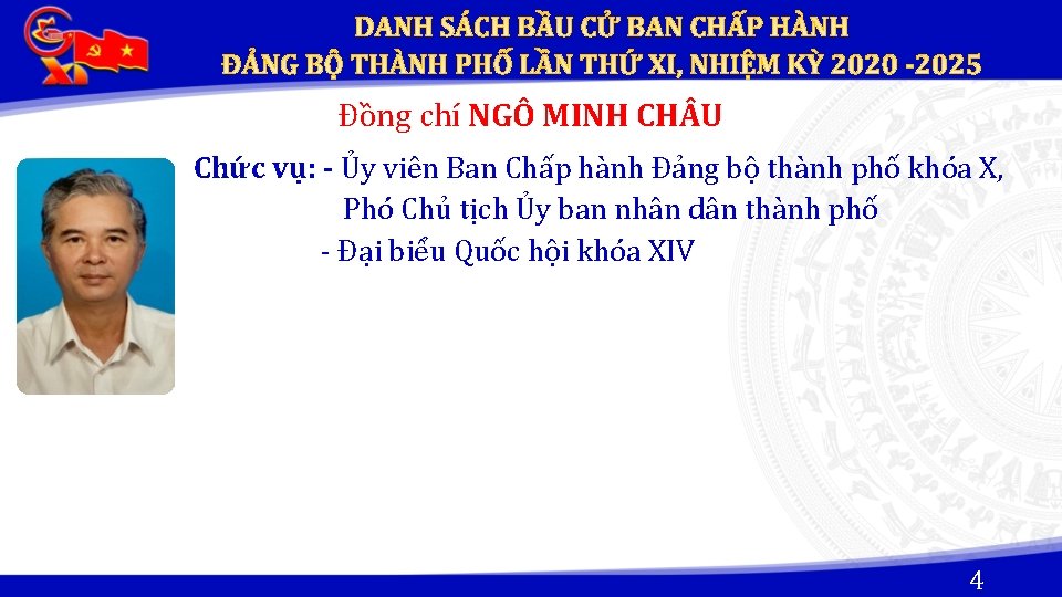 Đồng chí NGÔ MINH CH U Chức vụ: - Ủy viên Ban Chấp hành