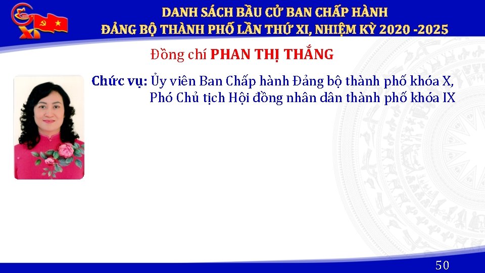 Đồng chí PHAN THỊ THẮNG Chức vụ: Ủy viên Ban Chấp hành Đảng bộ