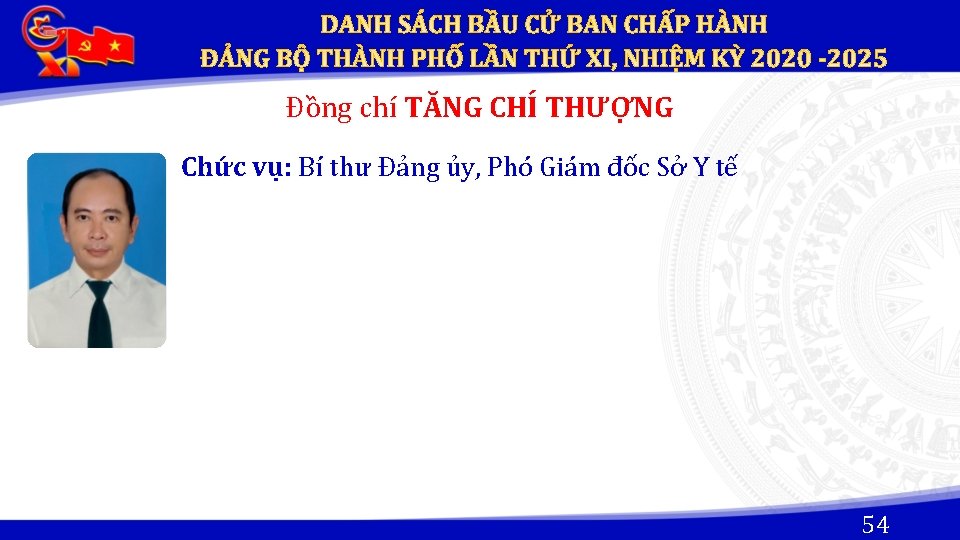 Đồng chí TĂNG CHÍ THƯỢNG Chức vụ: Bí thư Đảng ủy, Phó Giám đốc