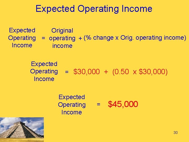 Expected Operating Income Expected Original Operating = operating + (% change x Orig. operating