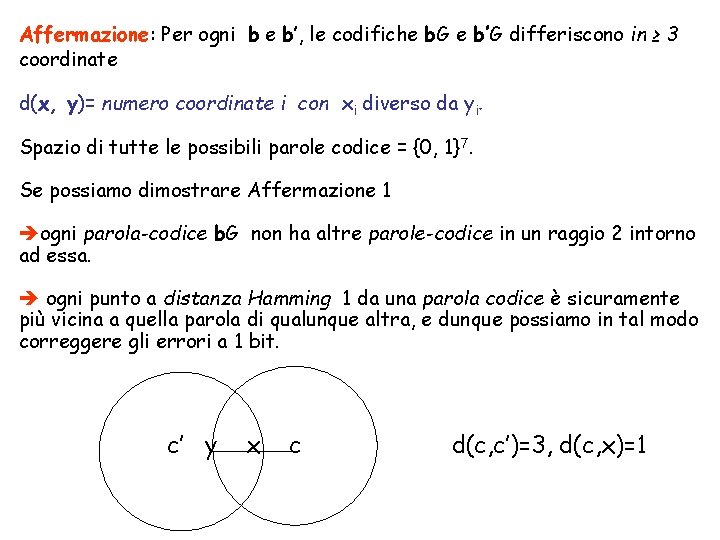 Affermazione: Per ogni b e b’, le codifiche b. G e b’G differiscono in